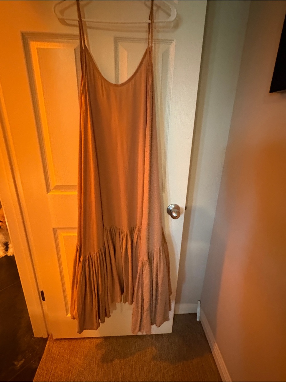 Flowy Spaghetti Strap Tiered Maxi Dress - Beige